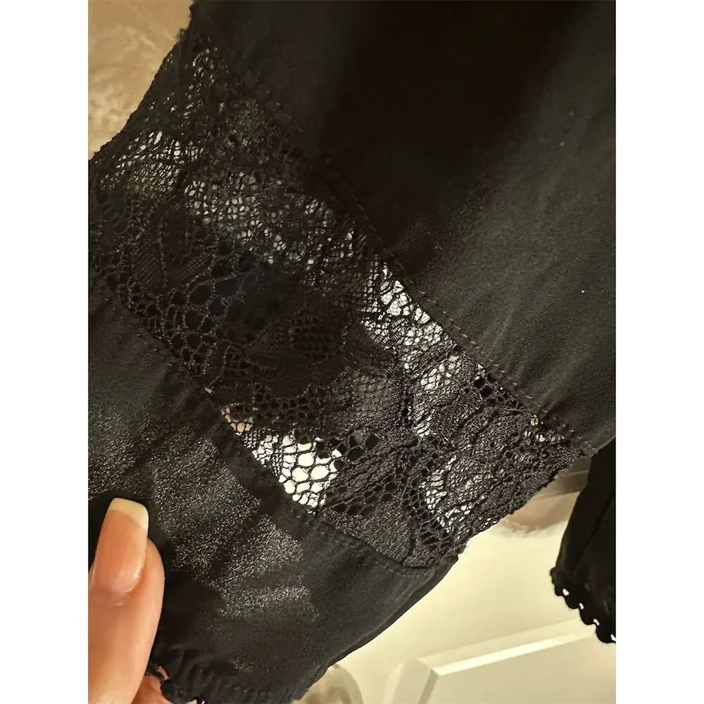 Monteau brand Women's Black Lace Crochet Blouse Jewel Neck 3/4 Sleeve Size M - Picture 4 of 7